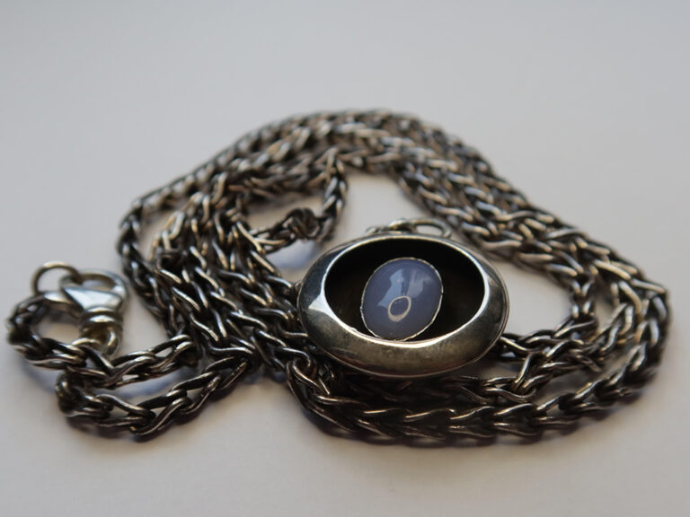 Fine silver foxtail chain with pendant featuring an Ellensburg blue agate